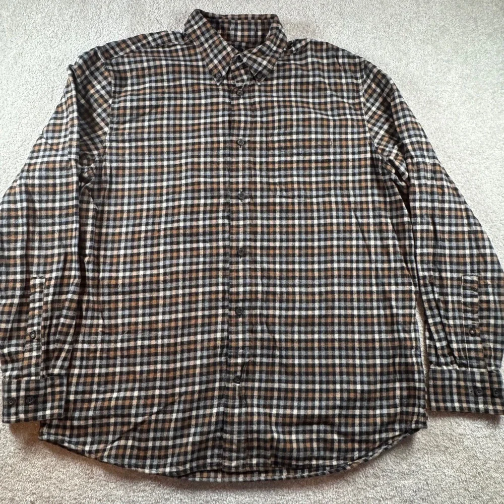 Banana Republic Organic Cotton Flannel Shirt Mens L Brown Black Plaid Standard